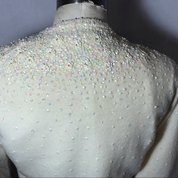 Rare vintage Banff sequin cardigan S/M winterwhite - Picture 7 of 14